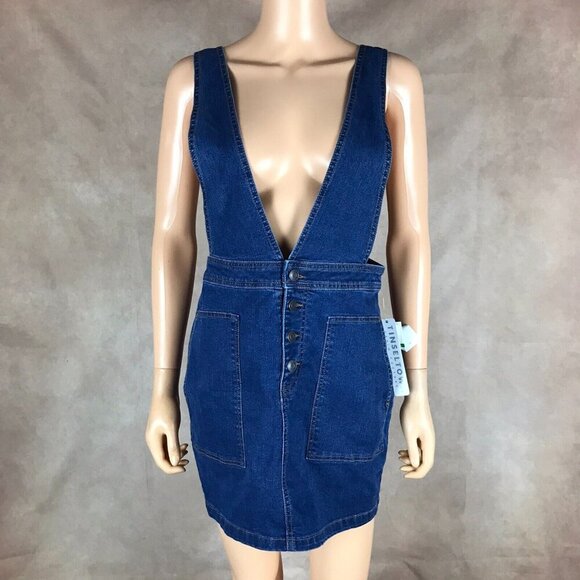 TINSELTOWN Overalls Denim Dress NWT LARGE - Picture 1 of 16